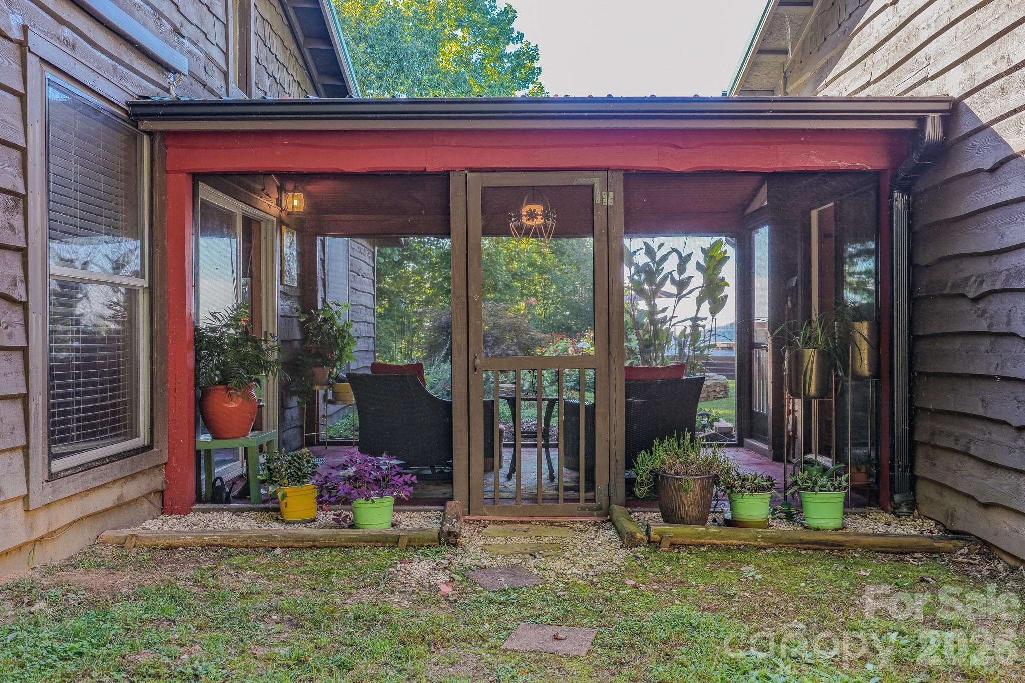 Coffee, hummingbirds, and mountain mornings: the breezeway is your favorite spot to start the day in Old Fort, NC, near Black Mountain & Asheville. - 54 Winning Way, Old Fort