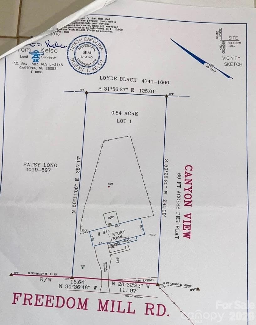 Plat and Outline of Property with the Triangle lines being the fenced area - 911 Freedom Mill None, Gastonia