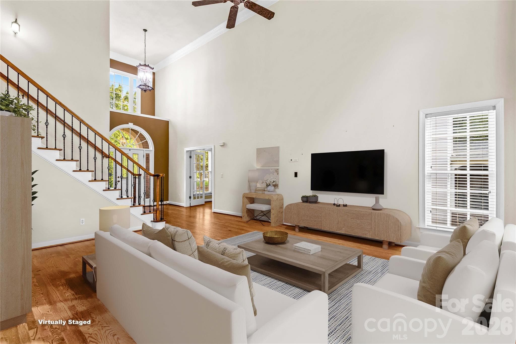 Virtually staged great room - 12822 Cadgwith Cove Drive, Huntersville