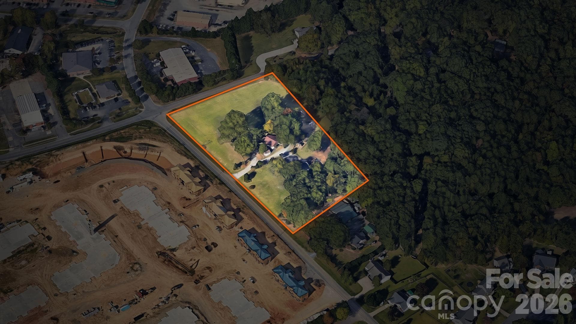 Aerial overview showing the property's prime location - 125 Plyler Road, Indian Trail