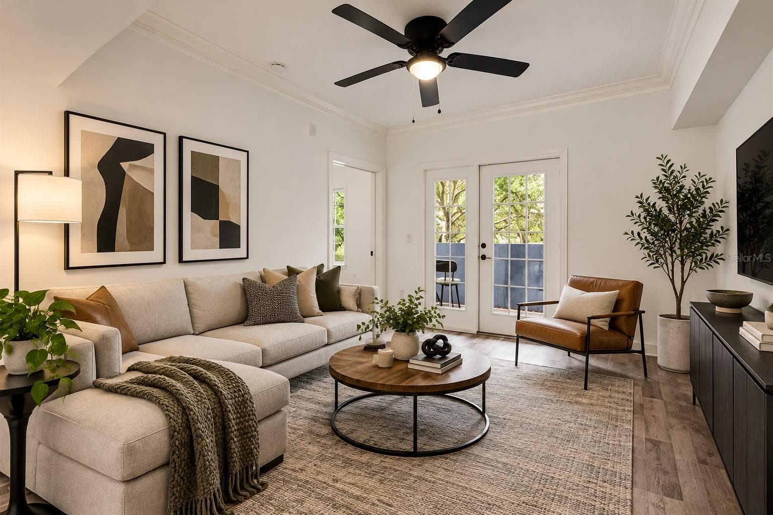 Virtual Staged Living Room - 300 E SOUTH ST #2001, ORLANDO