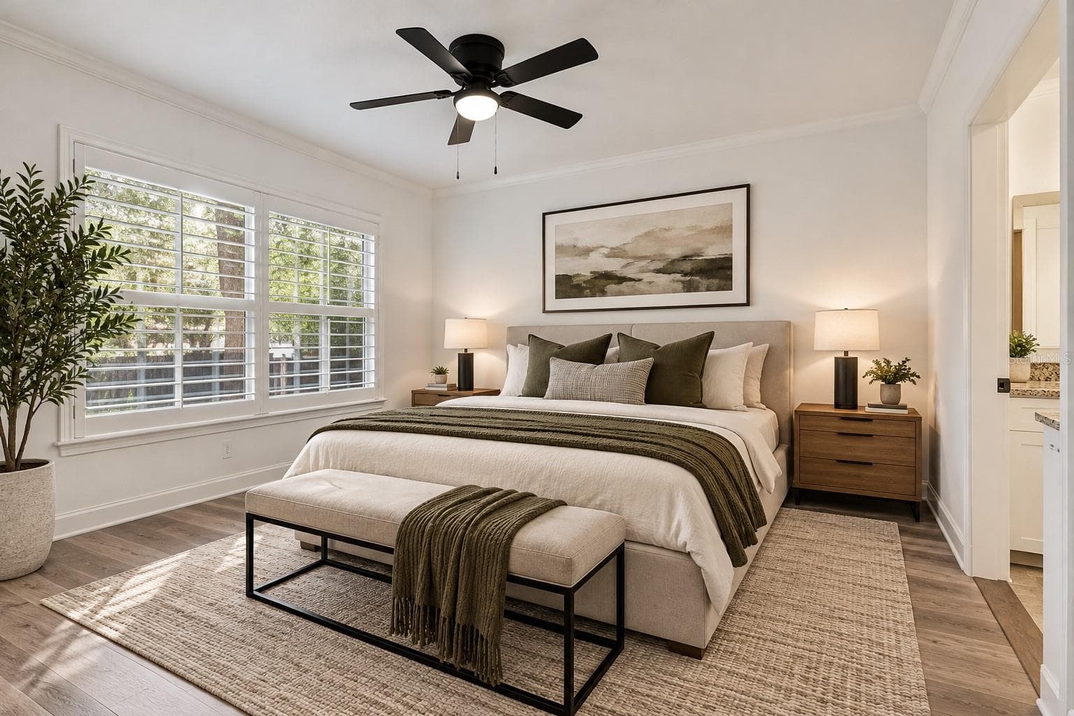 Virtual Staged Primary Bedroom - 300 E SOUTH ST #2001, ORLANDO