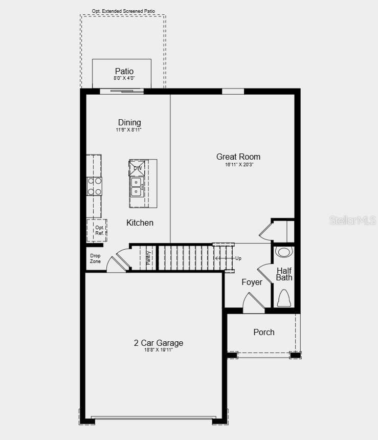 First Floor Plan - Additional Highlights Include: GE refrigerator, laundry package, vertical blinds on all sliding glass doors, and whole house blinds - 5464 CROWN POINT RD, KISSIMMEE