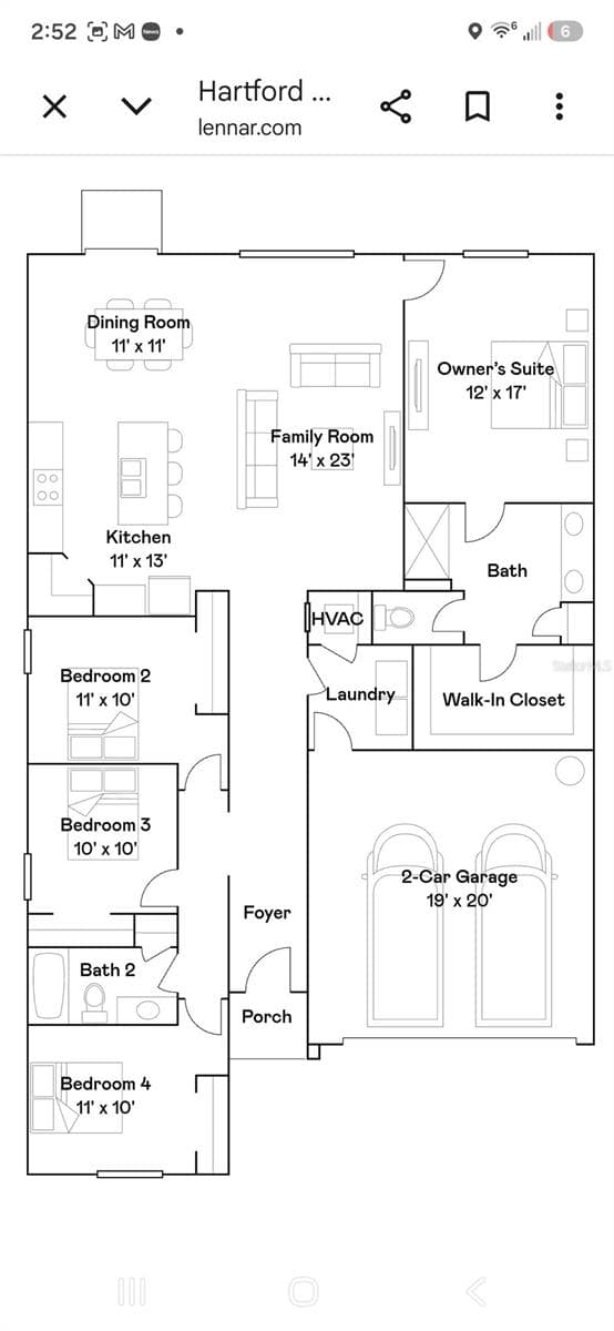 Hartford Model Floor Plan - 3947 RESTING ROBIN AVE, BARTOW