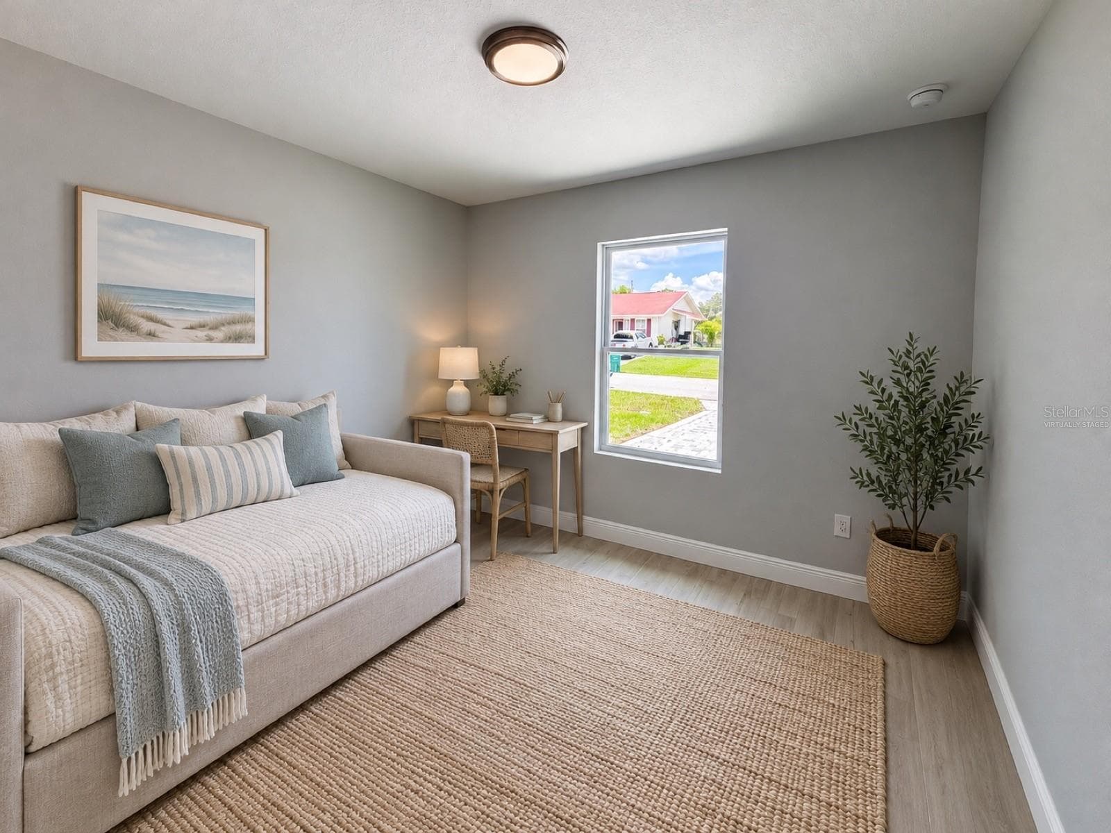 Virtually staged bedroom; furniture and decor are digitally added. - 612 BLUEBILL CT, POINCIANA