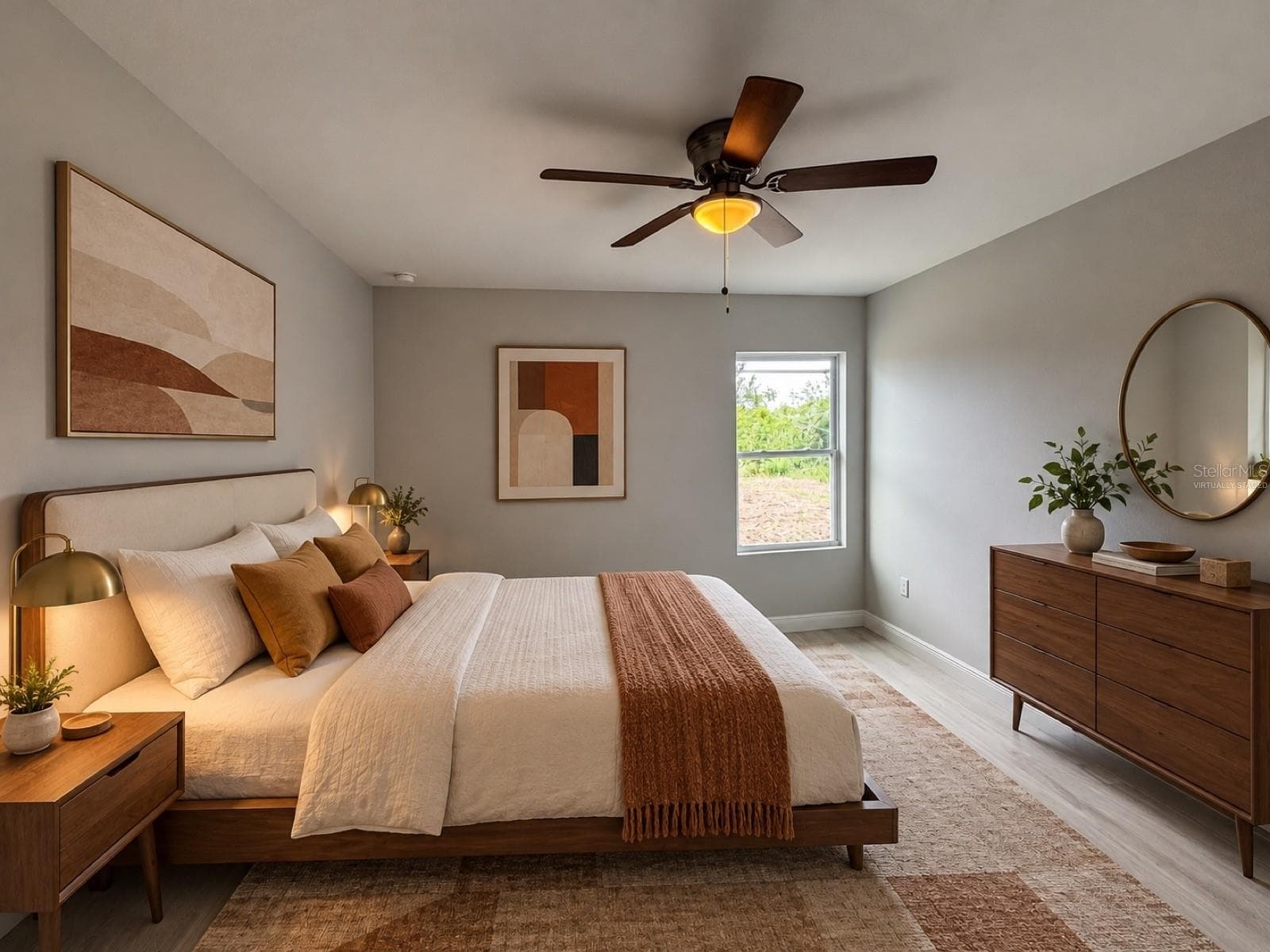 Virtually staged bedroom; furniture and decor are digitally added. - 612 BLUEBILL CT, POINCIANA