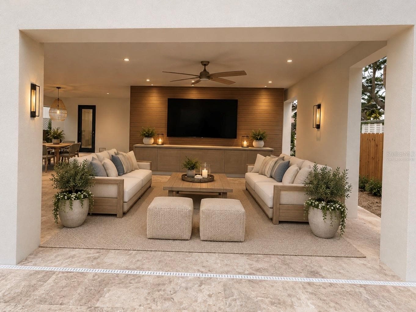 Virtually Staged Outdoor Living. Accent wall not included. - 4903 COMMONWEALTH DR, SARASOTA