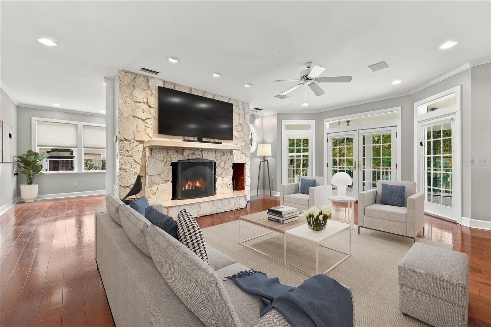 Virtually Staged Main Living Room w/ Wood Burning Fireplace - 6109 NW 60TH PL, GAINESVILLE