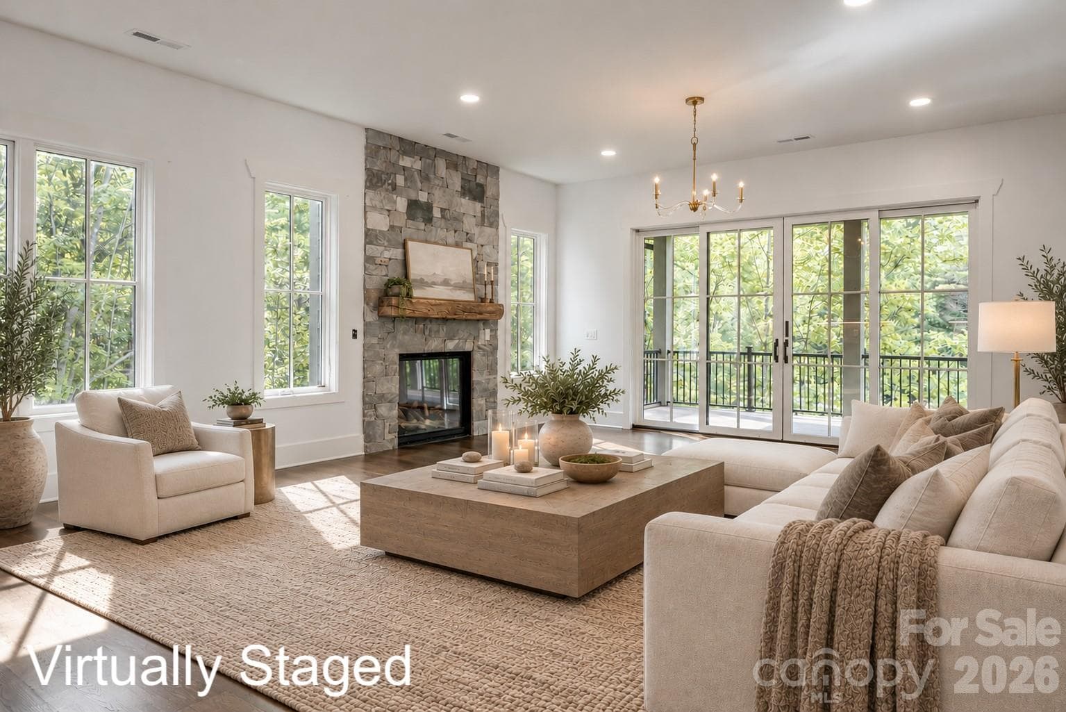 Virtually staged living room - 58 Blackgum Court, Hendersonville