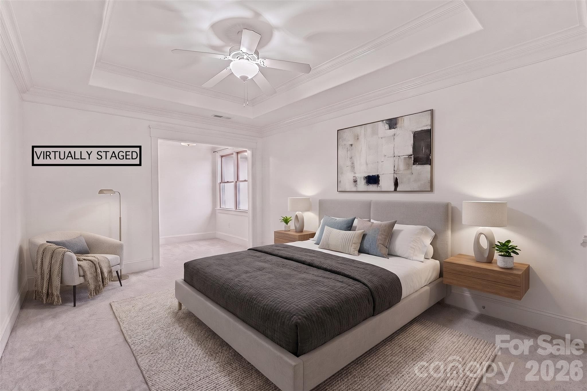 Virtually Staged Bedroom #2 with sitting /desk area beyond - 236 Tuskarora Trail, Mooresville
