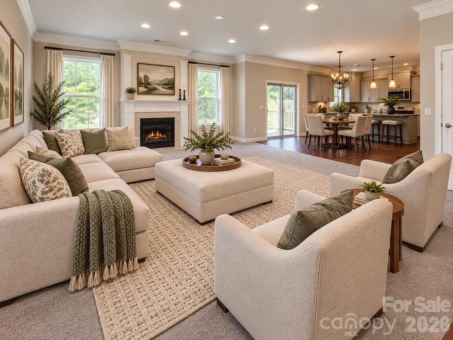 Living Room and Kitchen View Virtually Staged - 7041 Carnwarth Lane, Indian Land