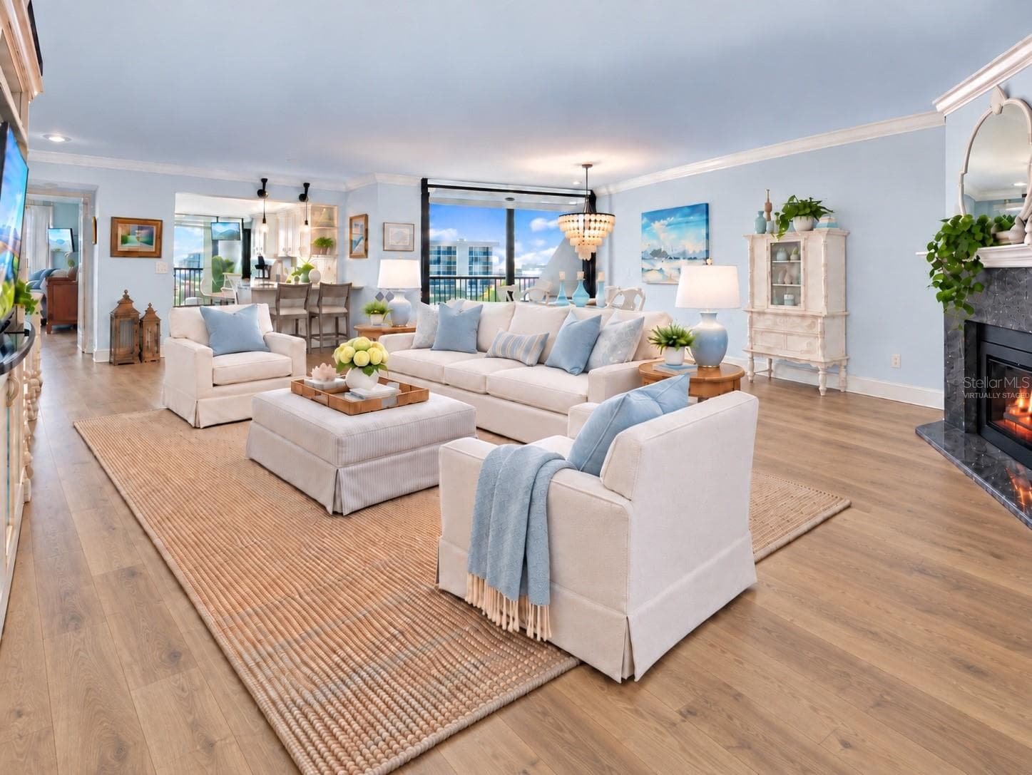 Virtually Staged. Living room area. - 1660 GULF BLVD #706, CLEARWATER