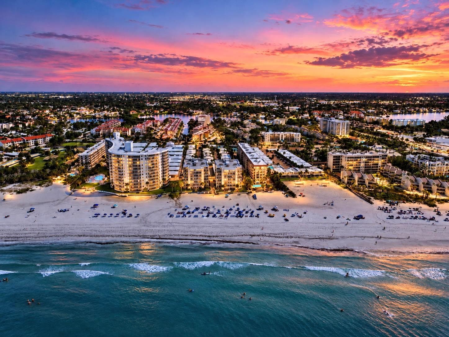 Virtual twilight – beach view at sunset - 6308 MIDNIGHT PASS RD #6, SARASOTA