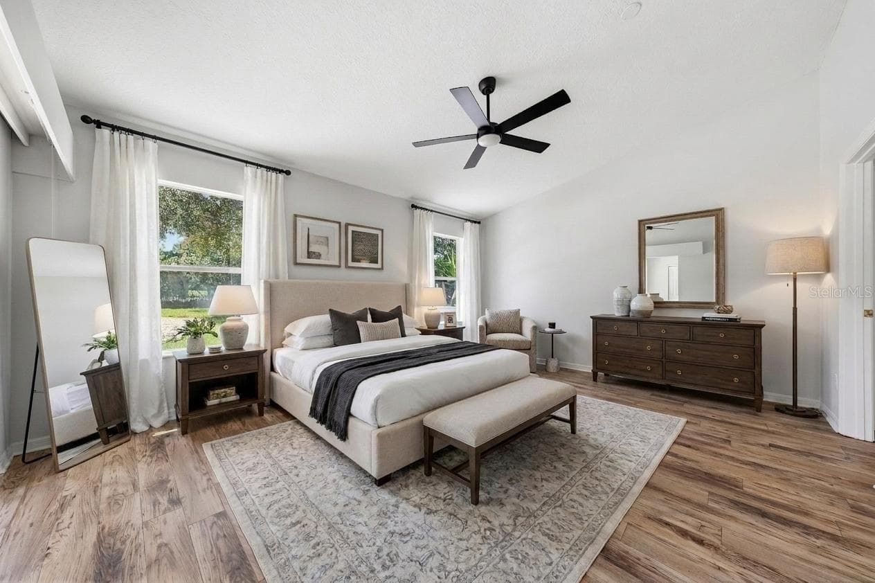 Primary Bedroom with tall ceilings - Staged - 24809 RIVERBOAT BND, LEESBURG