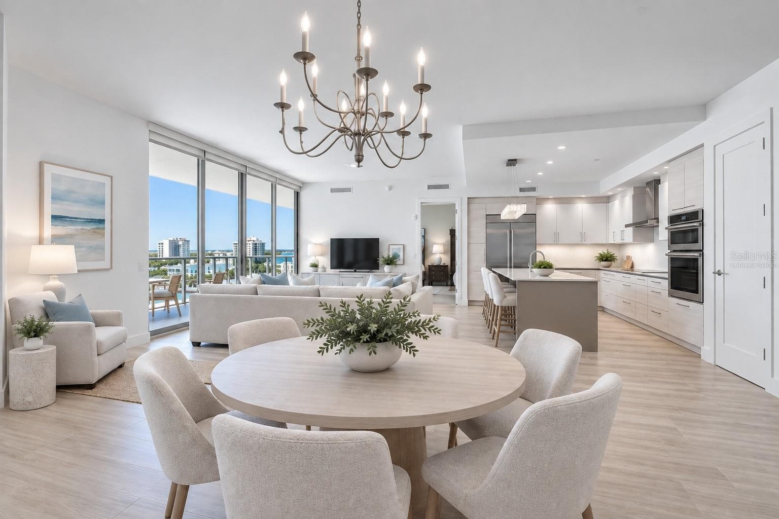 Virtually Staged- Dining and Living Area - 1155 N GULFSTREAM AVE #802, SARASOTA