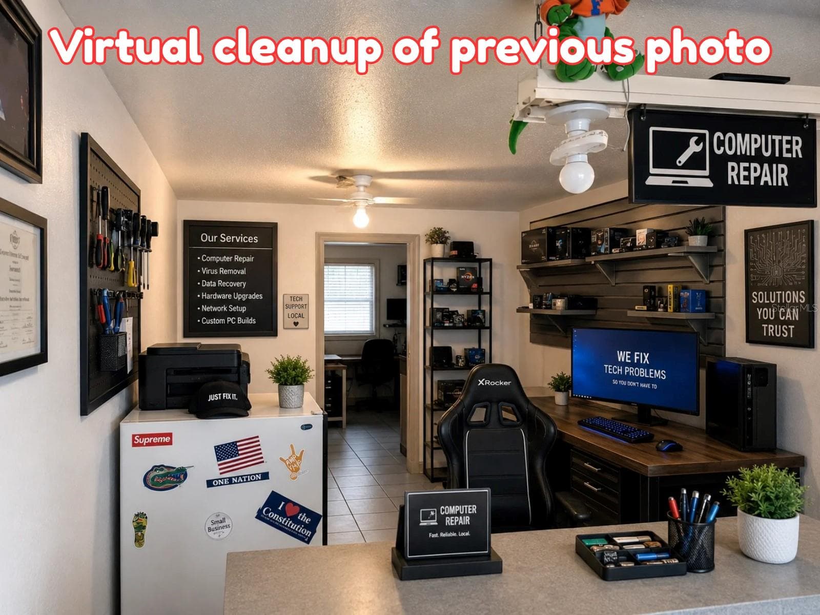 Front counter of shop, virtually enhanced to show potential. - 4007 FLAMINGO DR, NEW PORT RICHEY