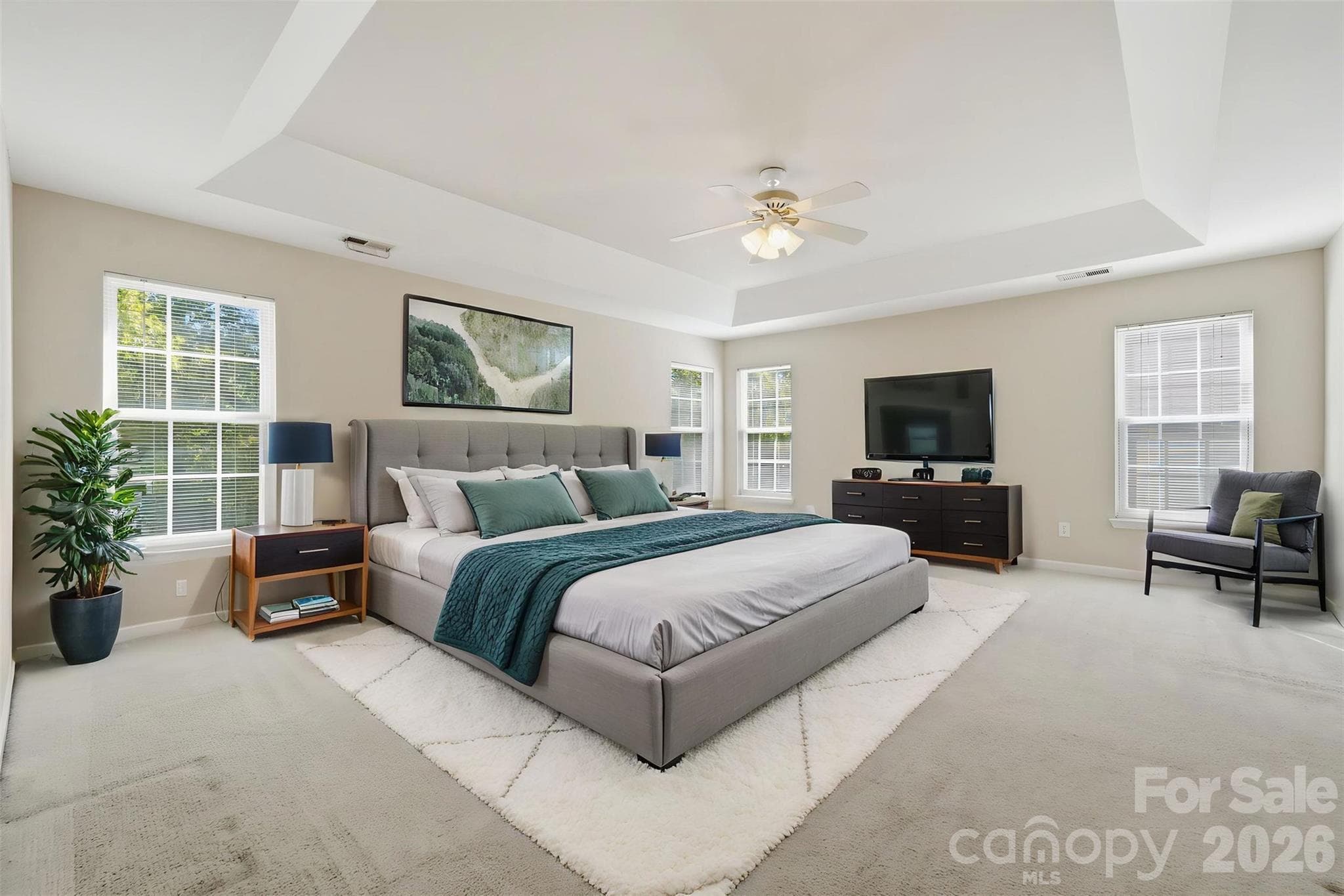 Virtually staged primary suite w/trey ceiling - 6211 Chavel Lane, Charlotte
