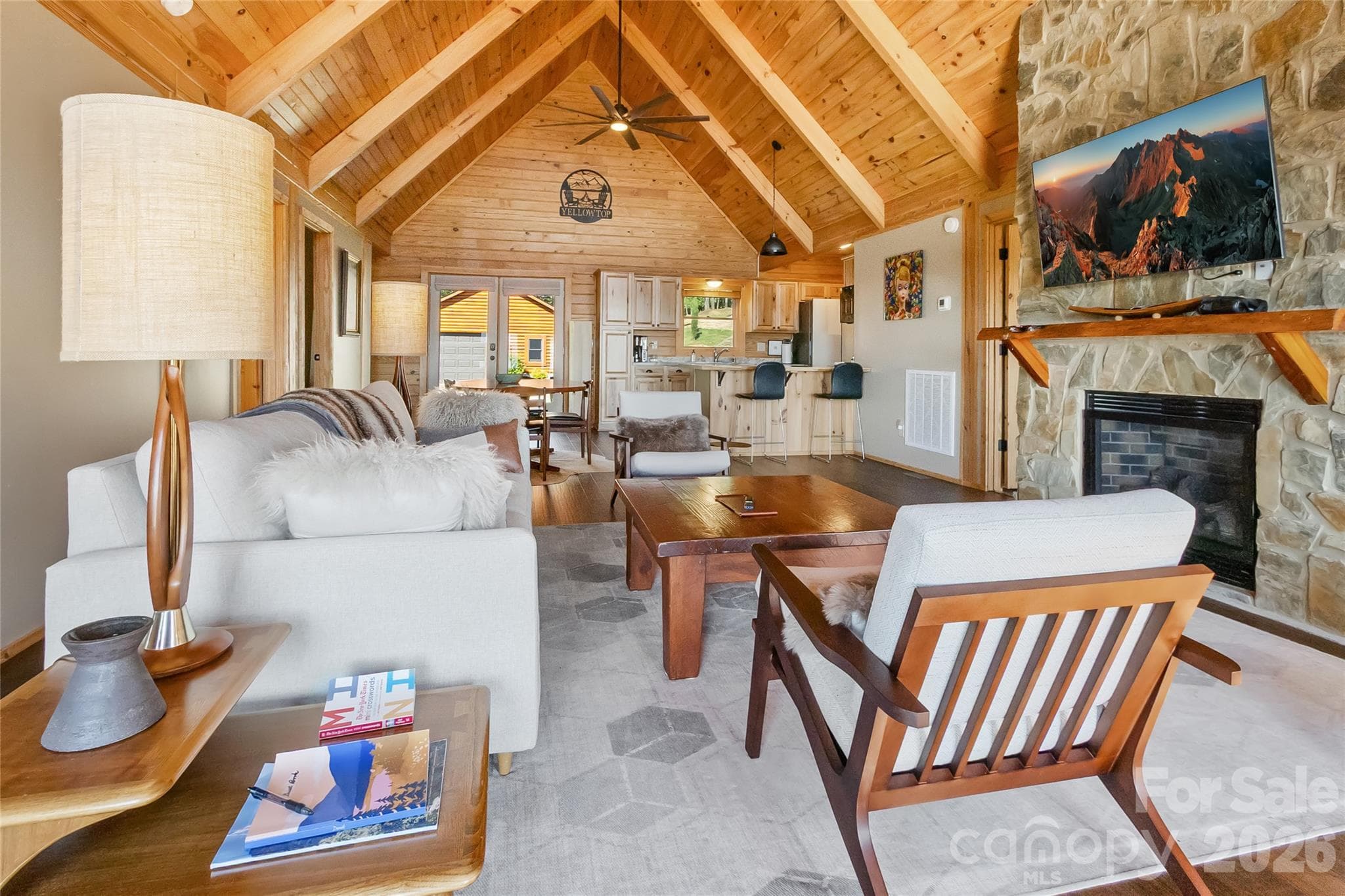 Main Level Living Room - Gas Fireplace and Vaulted Ceilings - 656 Arbra Mountain Way, Bostic