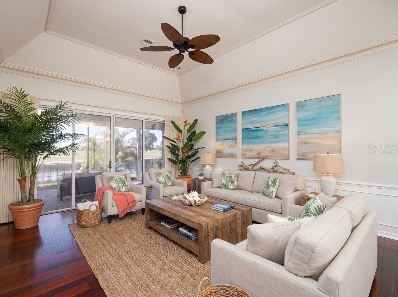 Living room virtually staged - 71 CAYMAN ISLES BLVD, ENGLEWOOD