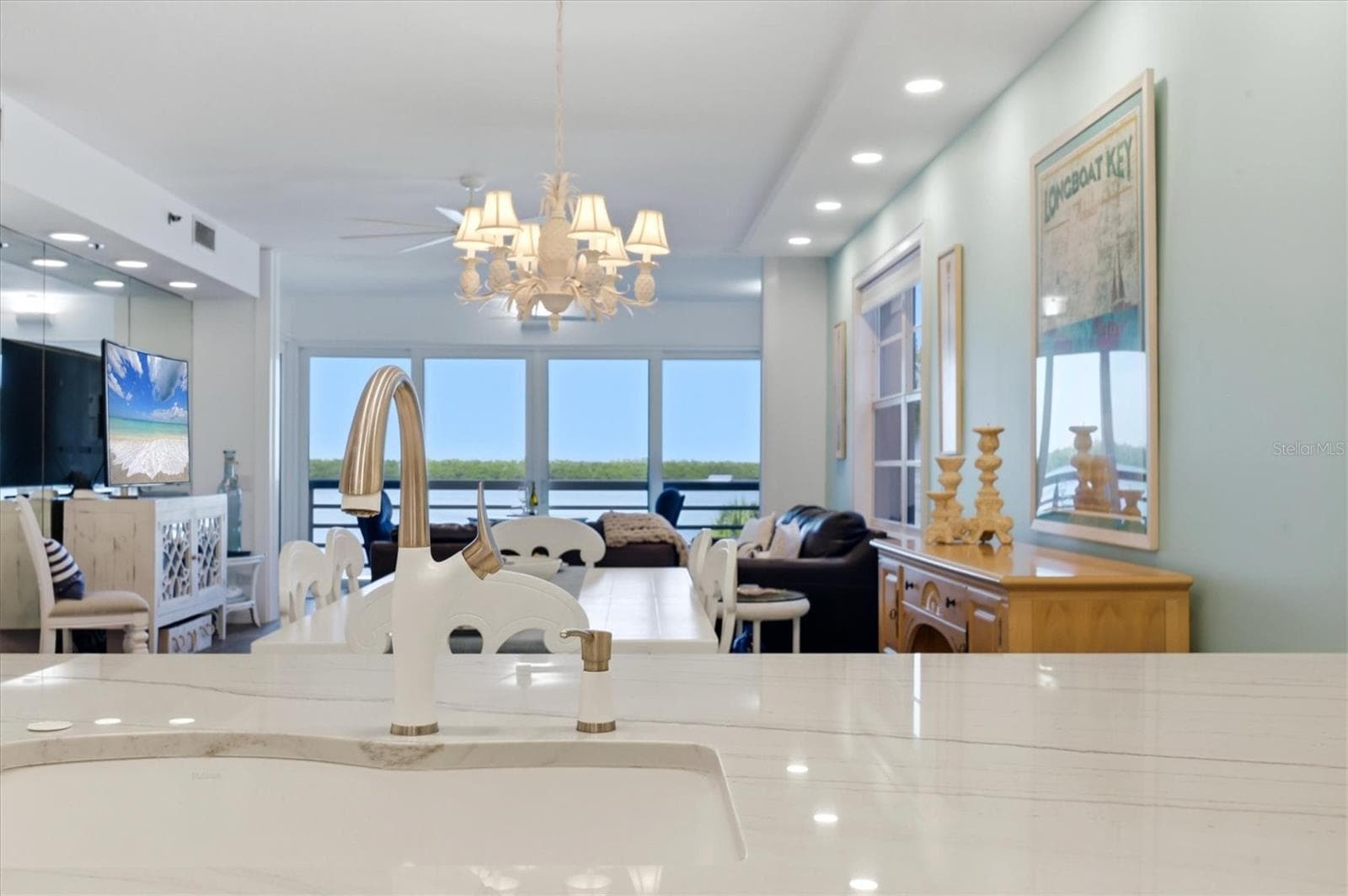 Water view from Kitchen - 615 DREAM ISLAND PL #212, LONGBOAT KEY