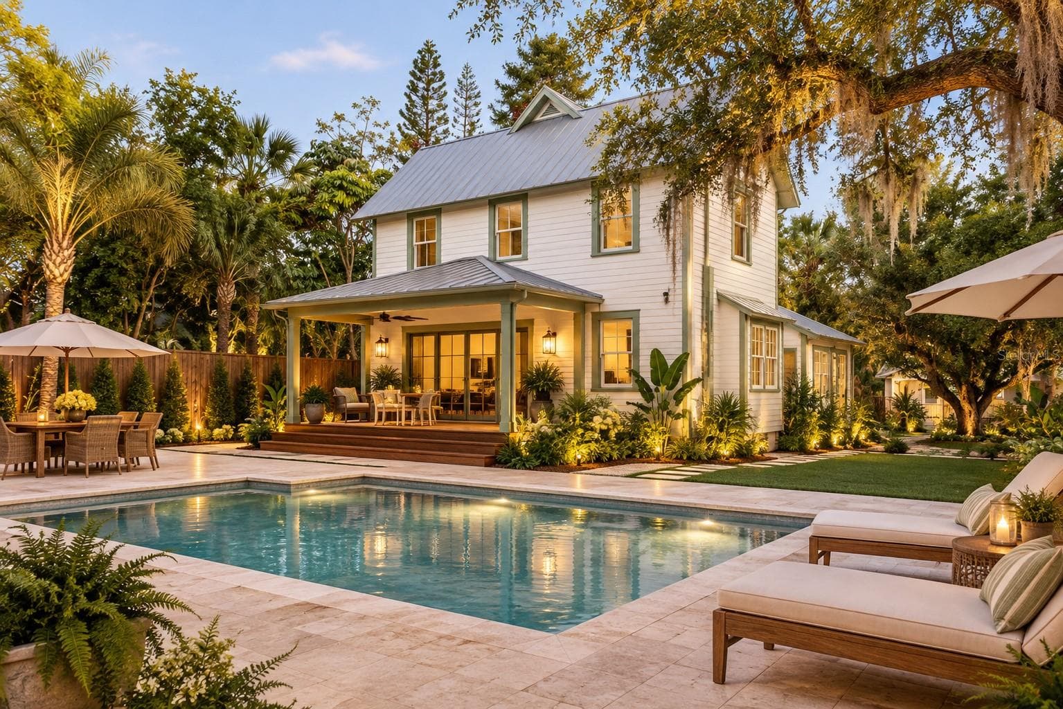 Virtually Reimagined Rear Elevation w/ resort style pool and landscaping. - 226 N GROSSE AVE, TARPON SPRINGS