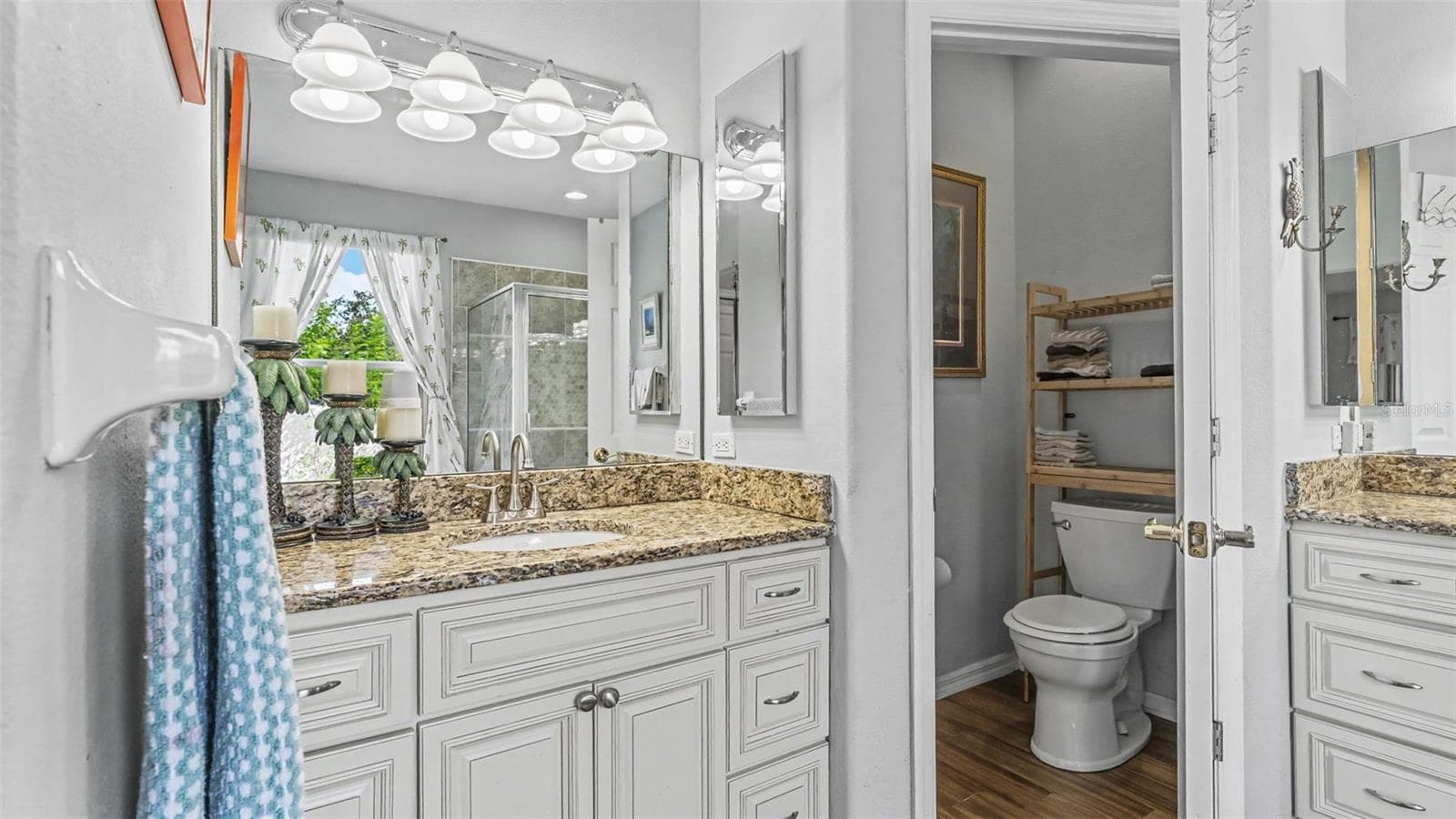 Beautiful remodeled ensuite bathroom with soaking tub, walk-in shower, double vanities, and private toilet room - 6626 ROYAL FOREST DR, LAKELAND