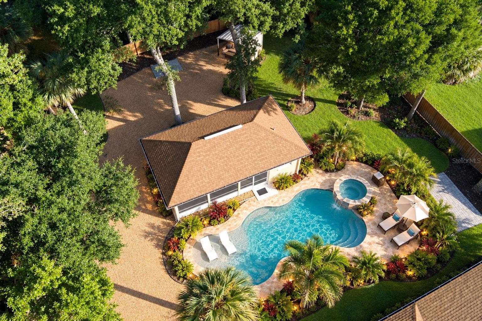 Aerial Screened Building with a Staged Pool - 751 CALLE GRANDE ST, ORMOND BEACH