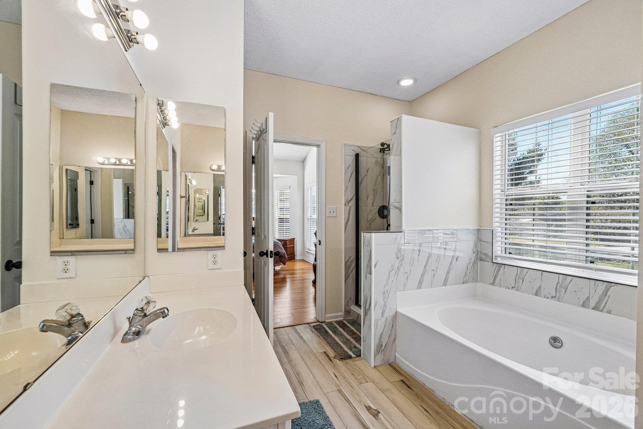 View of primary bathroom to the bedroom - 11207 Livingston Mill Road, Charlotte