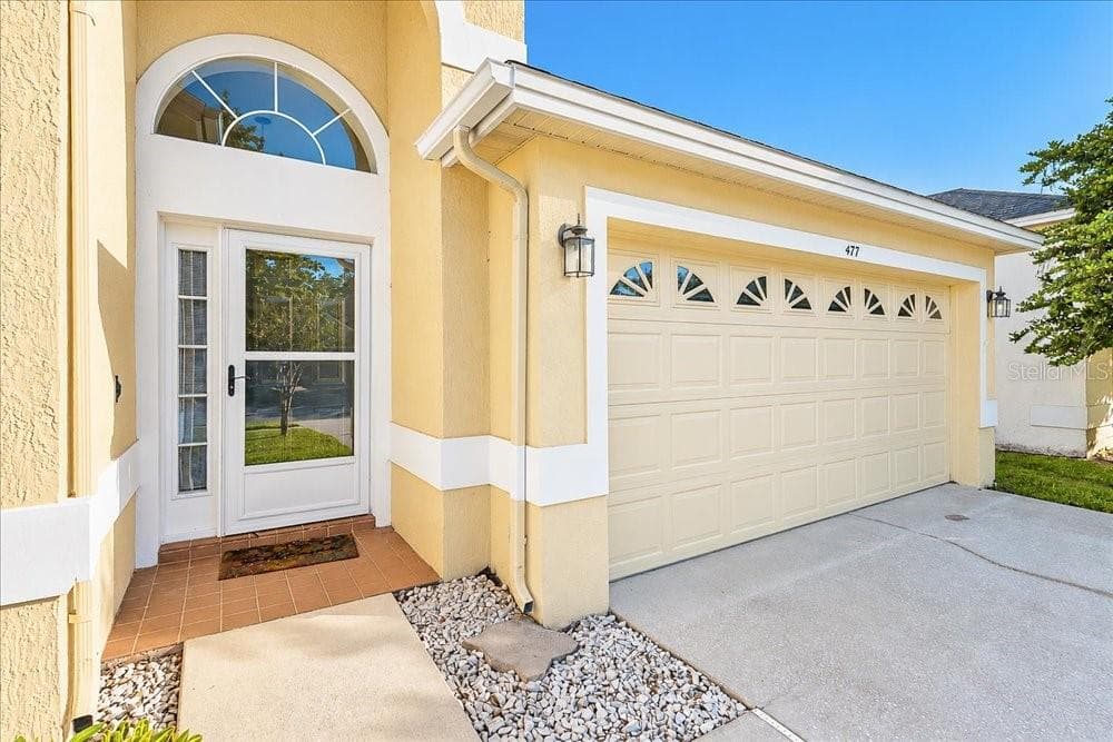 Front storm door at front entrance. Note the gutters. - 477 LAKEPARK TRL, OVIEDO
