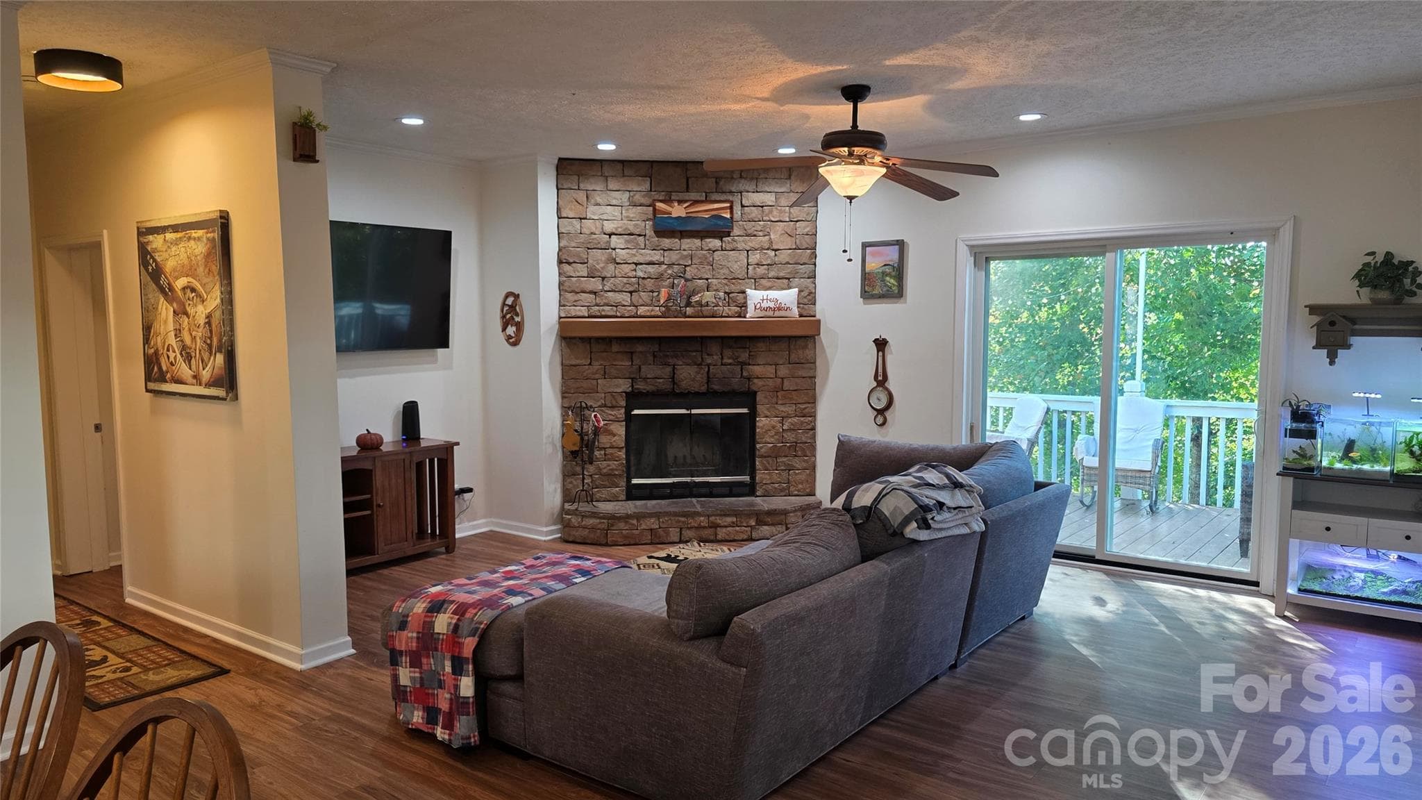 Living Area Open Concept and Wood-Burning Fireplace - 52 Enochs Way Way, Fletcher