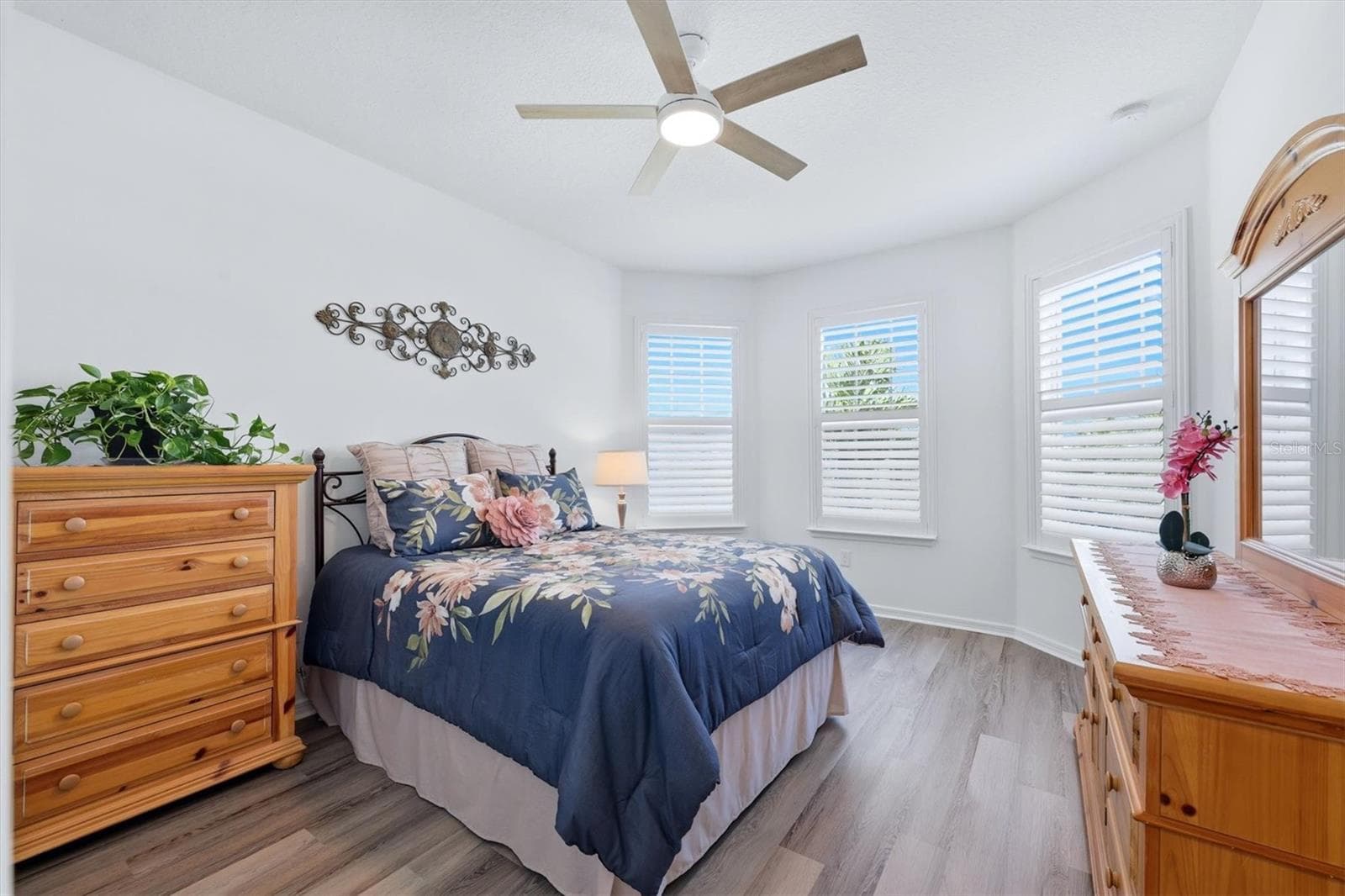Second Bedroom with newer LPV flooring, ceiling fan and plantation shutters - 10635 WYNWARD WAY, PARRISH