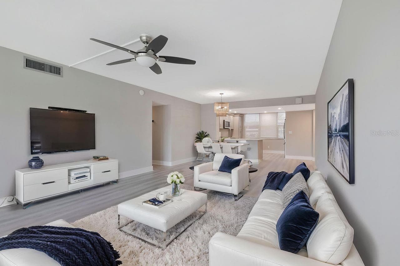 Virtual staged living/dining - 7645 SUN ISLAND DR S #101, SOUTH PASADENA