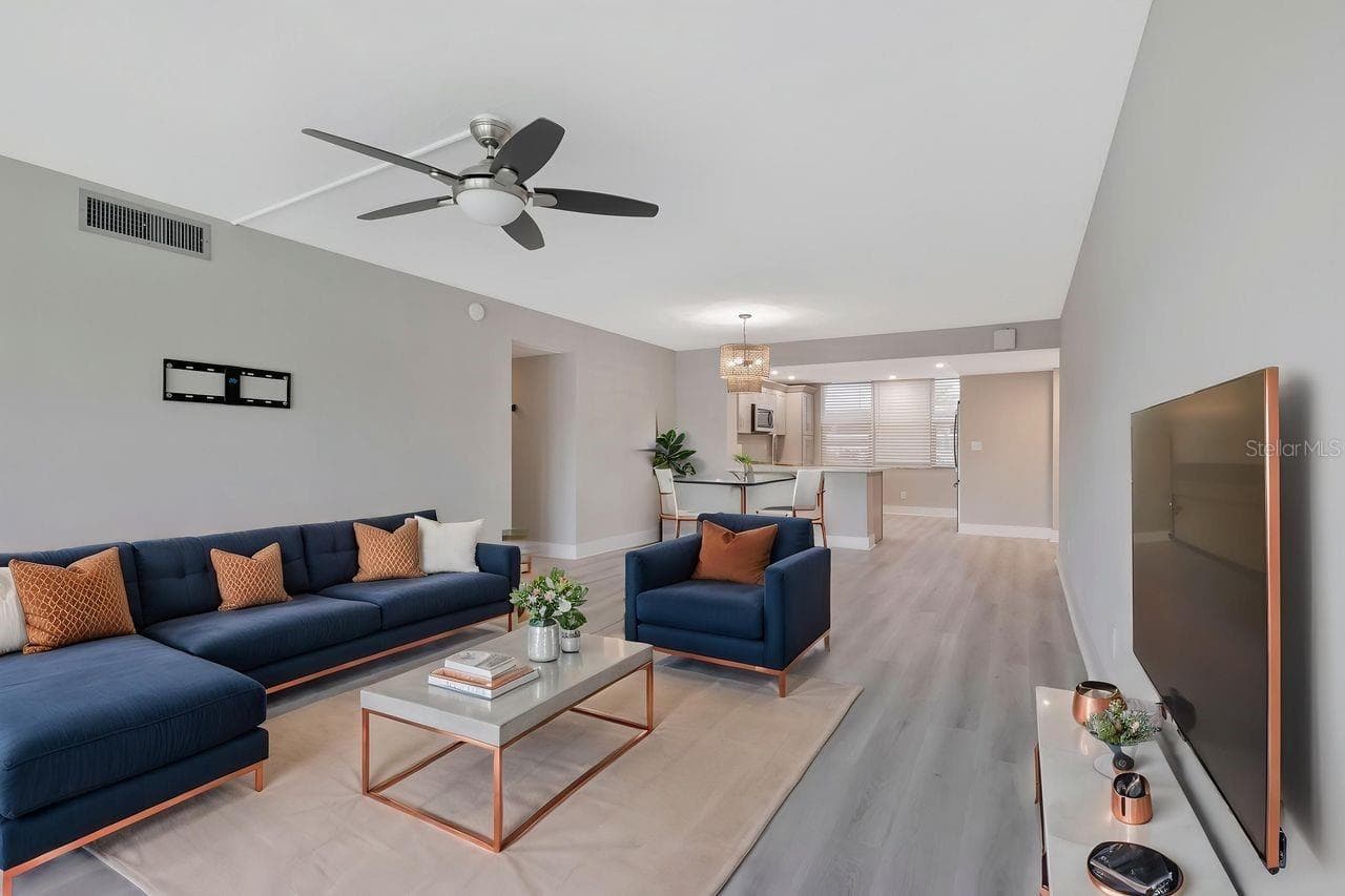 Virtual staged living/dining - 7645 SUN ISLAND DR S #101, SOUTH PASADENA