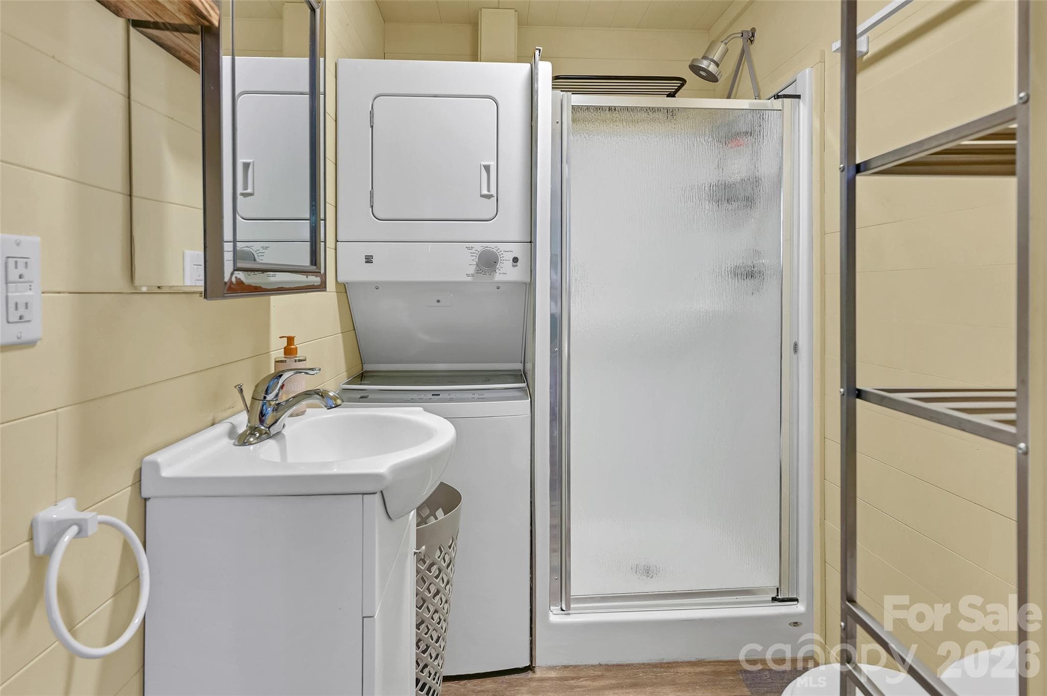 Studio bath with stackable washer/dryer - 209 Old Haw Creek Road, Asheville