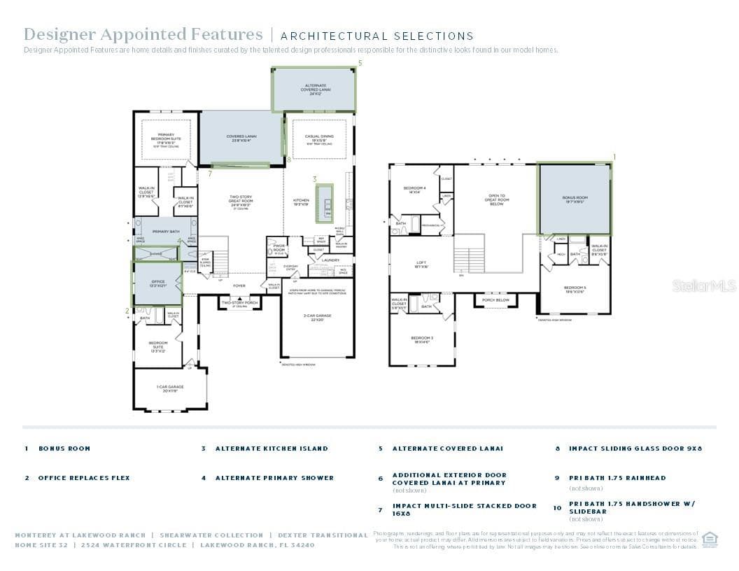 Floor Plan w/selected structural options - 2524 WATERFRONT CIR, SARASOTA