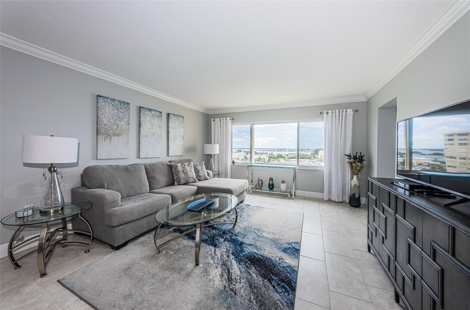 Living room with fantastic water views - 4775 COVE CIR #904, ST PETERSBURG
