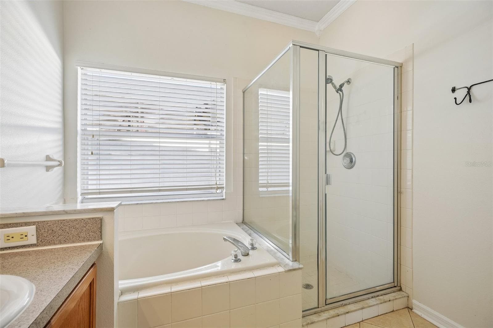 The Primary en suite Bath features dual sinks, a garden tub and a separate step-in shower. - 1806 ANNA CATHERINE DR, ORLANDO