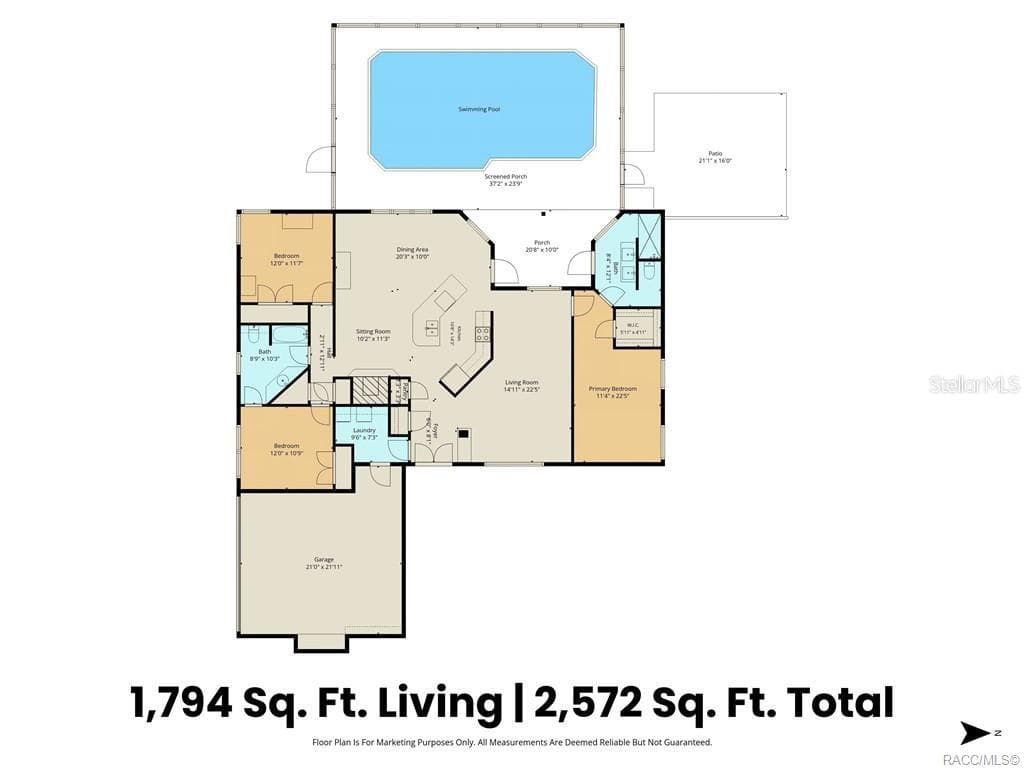 Floor Plan – Explore the layout of this 3BD/2BA home offering 1,794 SQFT OF LIVING SPACE, a SPLIT FLOOR PLAN, attached 2-CAR GARAGE, spacious SCREEN-ENCLOSED POOL AREA & additional OUTDOOR PATIO. A great combination of indoor comfort & outdoor living! - 1436 N CHERRY POP DR, HERNANDO