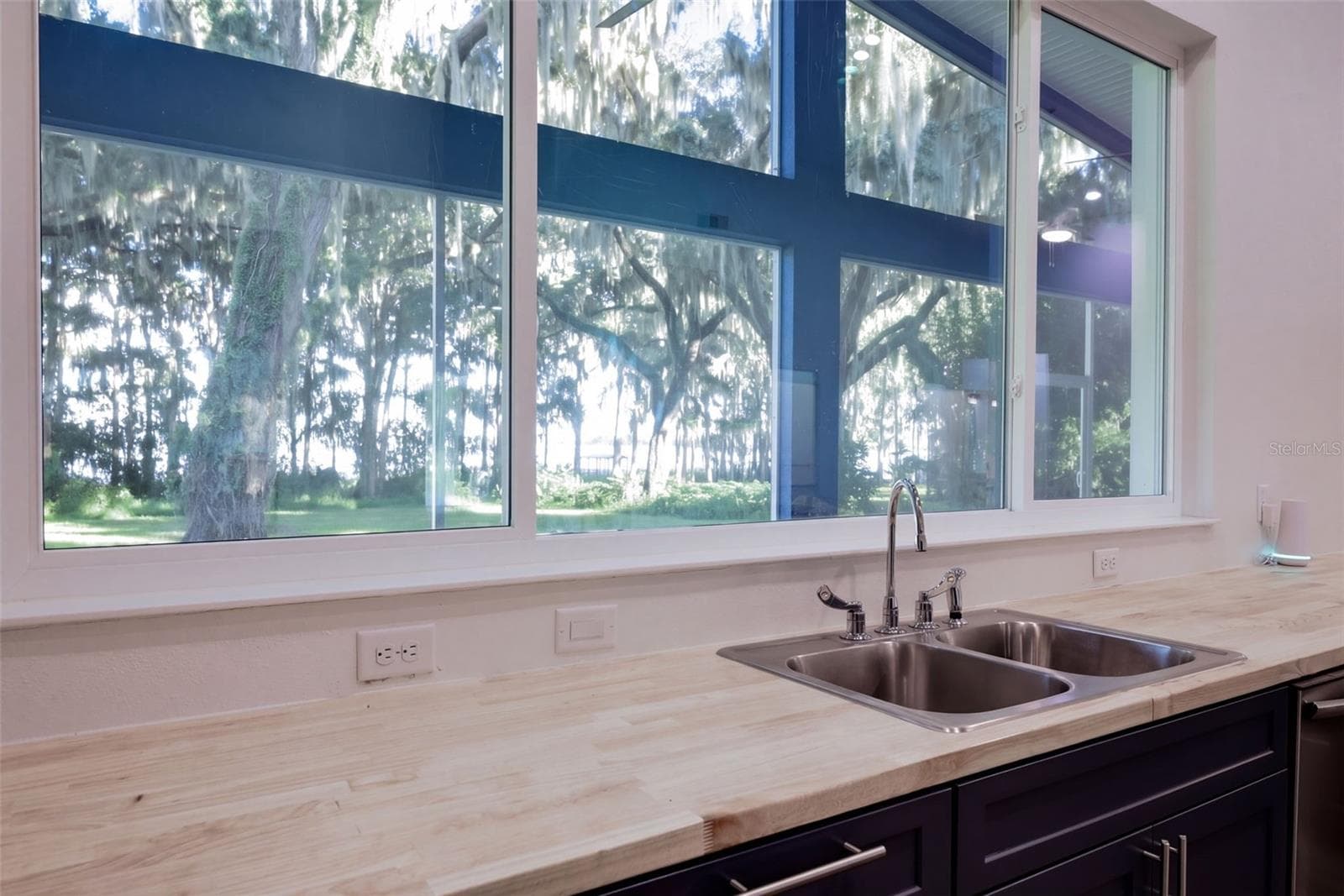 The view over the sink: through the porch, past the oaks, to Lake Harris - 4410 CORLEY ISLAND RD, LEESBURG