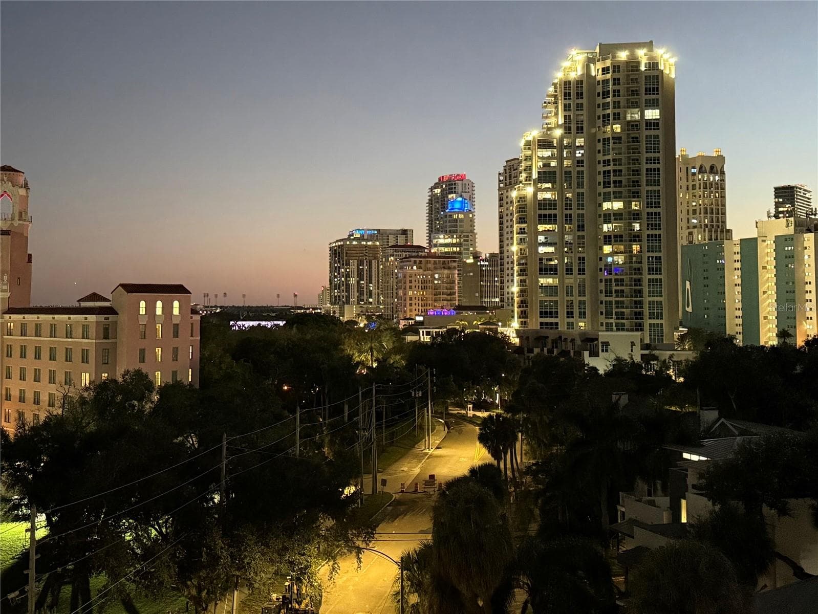Evening view of downtown St Pete from the balcony - 700 BEACH DR NE #803, ST PETERSBURG
