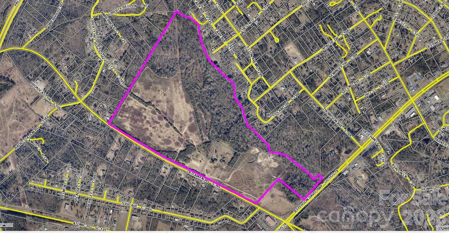 Property boundary on a county parcel map, between Old Aiken Rd (S-365) and Jefferson Davis Hwy (US 1/US 78). - 1001 Old Aiken Road, North Augusta