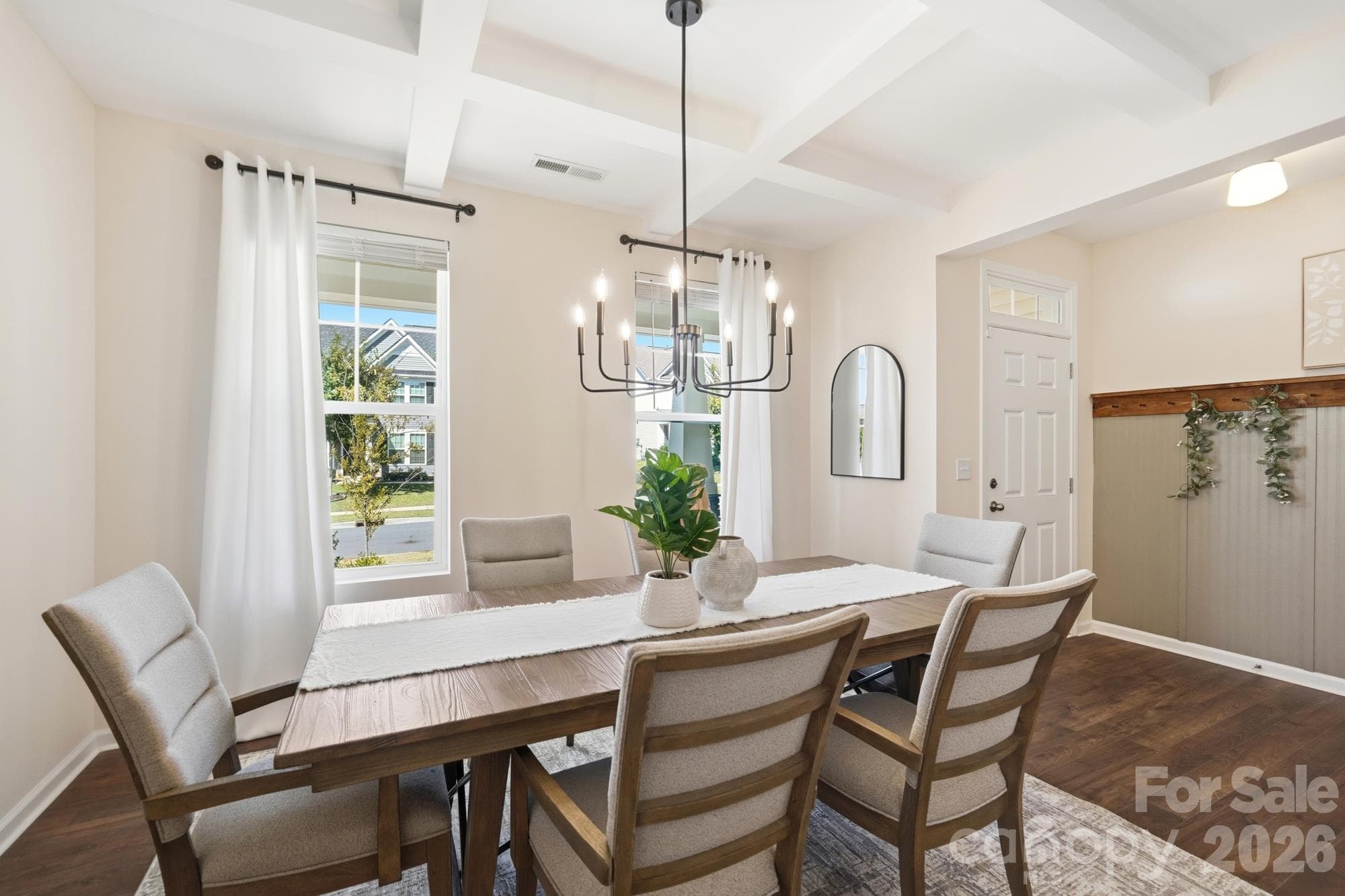 Large Dining room with coffered ceiling - 7656 Tanglewood Way, Denver