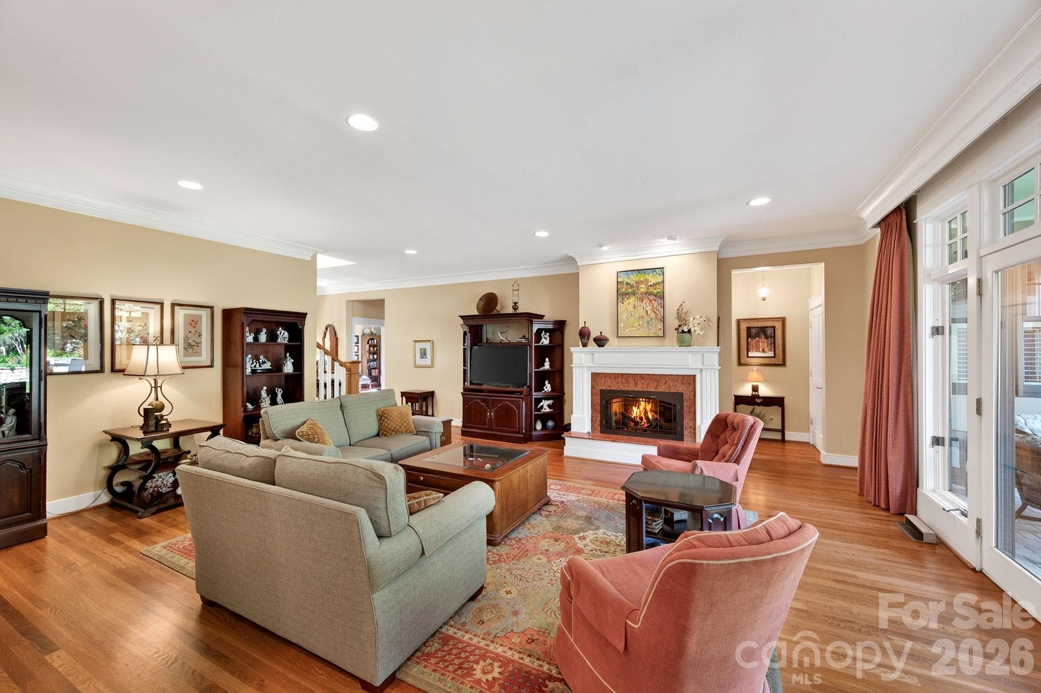 Marble-Surround Fireplace and Patio Access - 211 South Plains Drive, Asheville