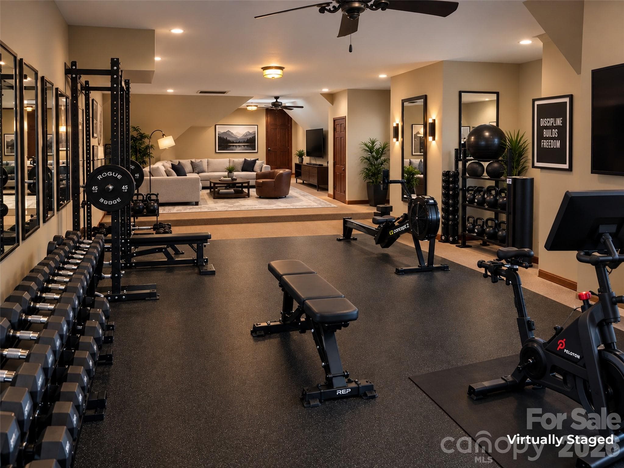 Room above the garage virtually staged as a home gym - 633 Altamont View, Asheville