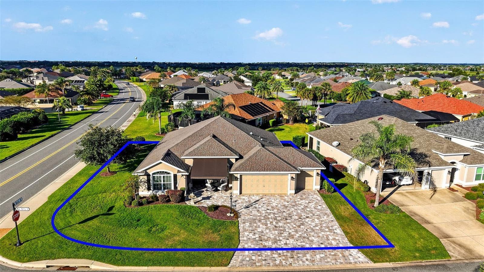 Aerial Front Elevation with Large Corner Lot and Property Lines - 1793 WAX BERRY CT, THE VILLAGES