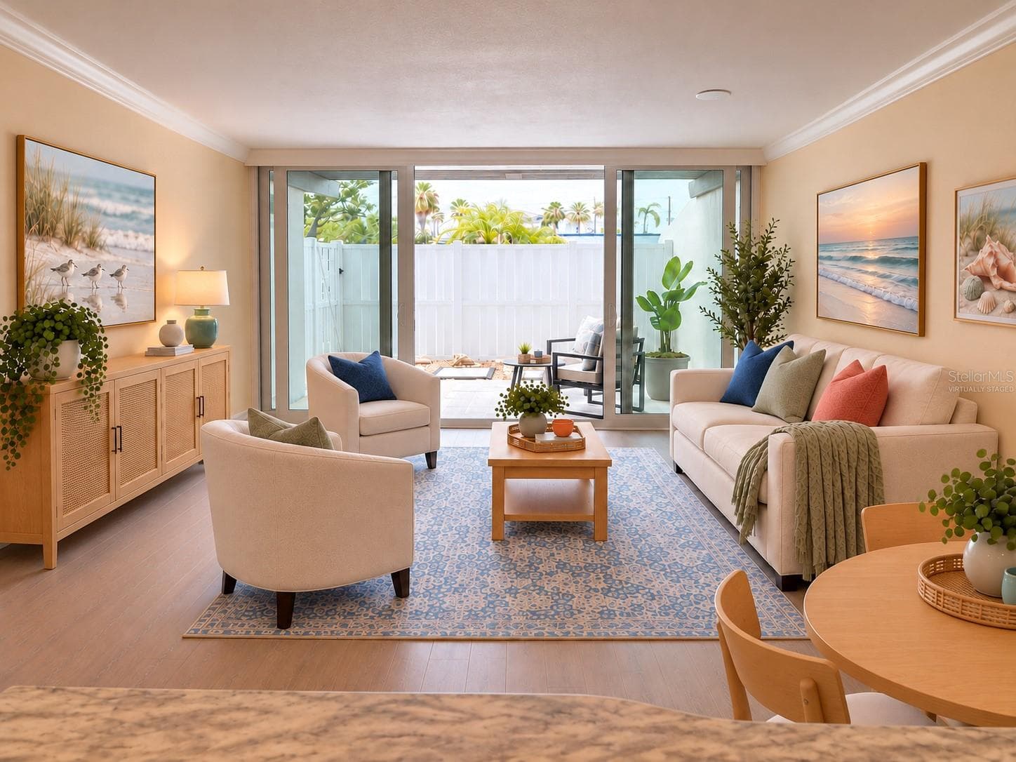 Living Room lookingto new outdoor courtyard partially virtually staged - 450 TREASURE ISLAND CSWY #102, TREASURE ISLAND