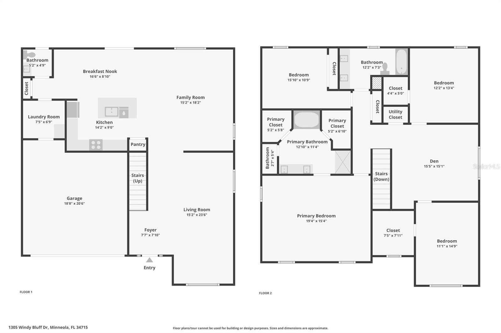 Notice all 4 bedrooms in the corners of the upstairs, thus not sharing any walls. - 1305 WINDY BLUFF DR, MINNEOLA
