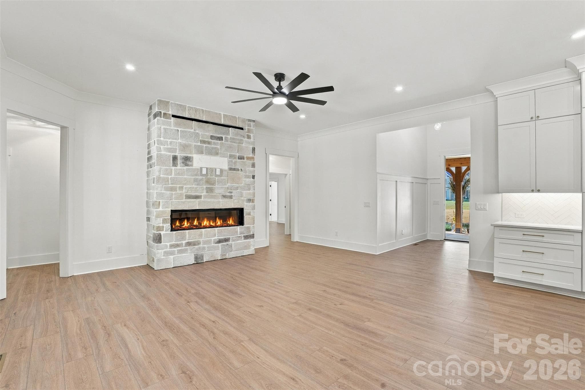 Family Room with Stacked Stone Gas Fireplace - 219 Barra Drive, Waxhaw