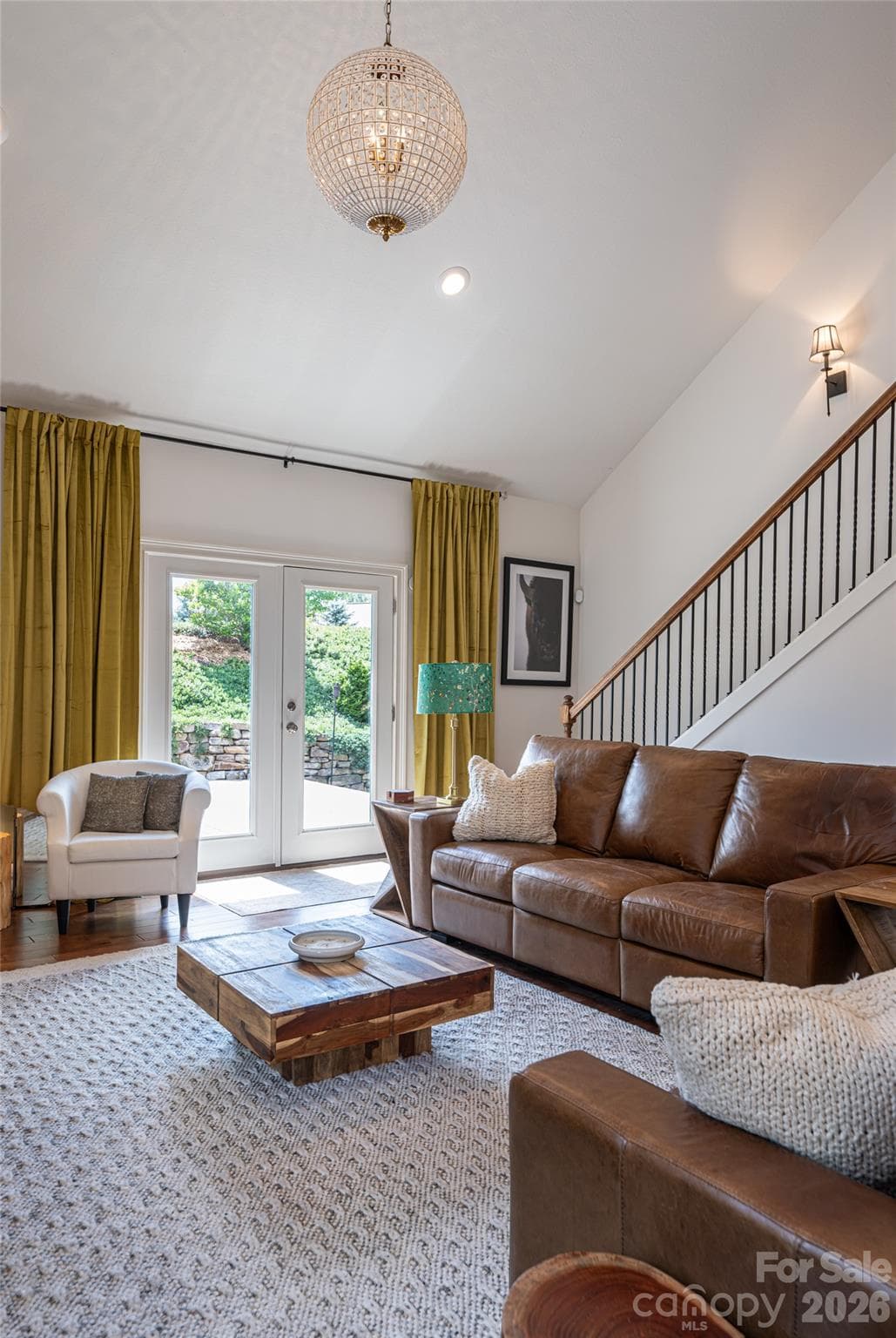 Great room seating area with soaring windows and floor-length drapery. - 17 Asher Lane, Arden