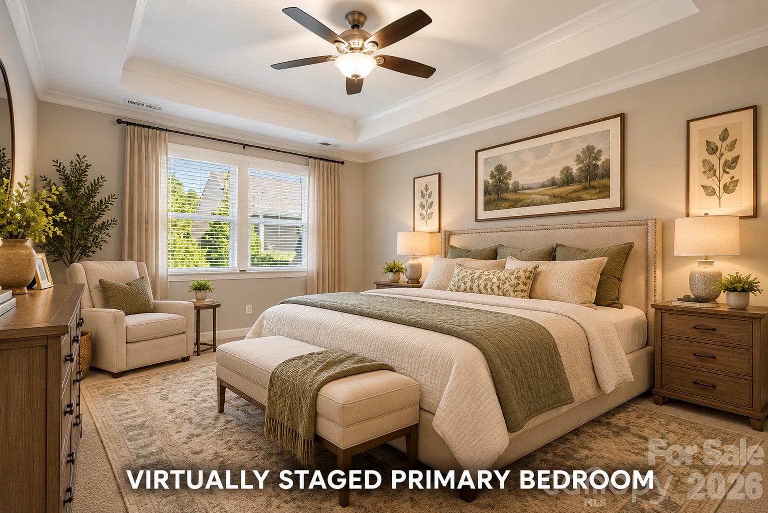 Virtually Staged Primary Bedroom - 3232 Marchers Trace Drive, Mint Hill